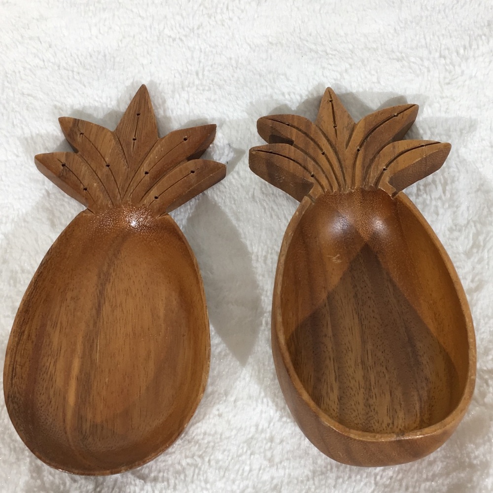 Vintage Pineapple Wooden Serving dish - set of 2 - Picture 8 of 8